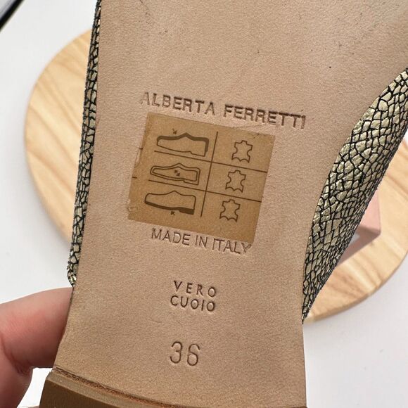 Alberta Ferretti Flat Shoes Womens 36 Gold Leather Mia Mule Slip On Banana - Picture 7 of 10